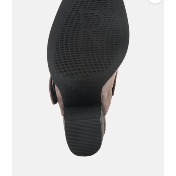 Rag & Co Grey New Stacked Heel Leather Mules with Adjustable Buckle Sz 9 Womens - Picture 2 of 9